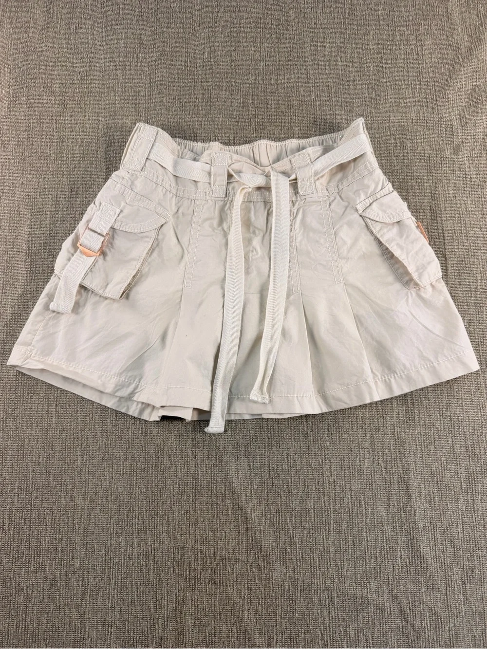 Justice Girls Beige Cargo Skort Size M (10) Tie Waist Pleated Skirt